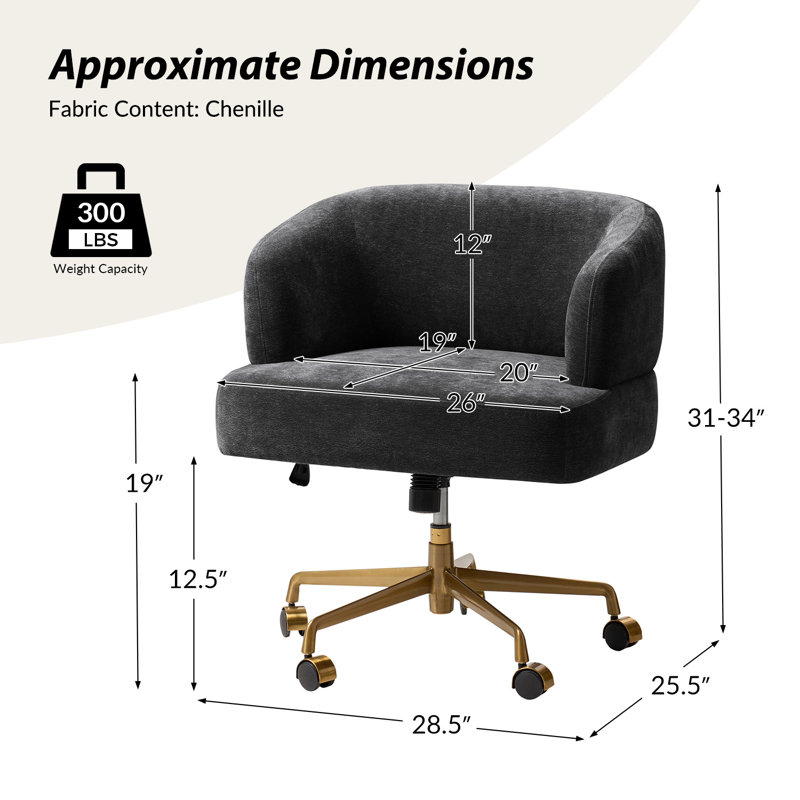  Jacqueline Modern Chenille Simple Assembly Swivel Task Chair with Curved Armrests, Black