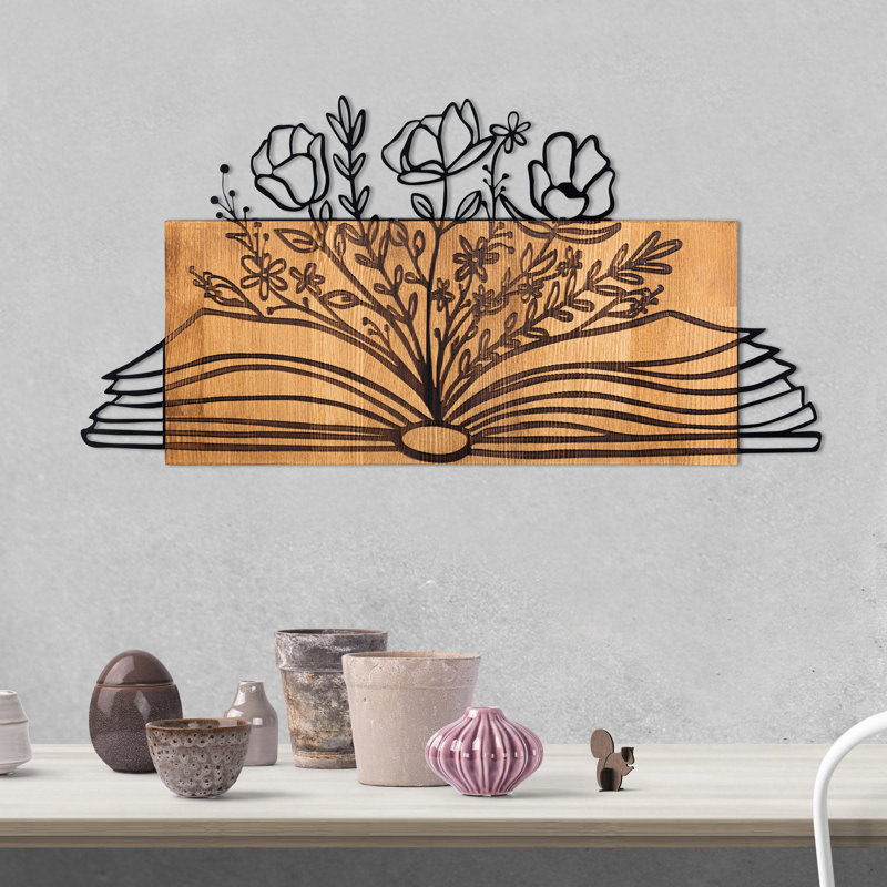 Élégant accessoire mural décoratif en bois, finition noire et noyer, 29,1 po x 14,6 po | Structure 100% métal durable (épaisseur: 0,05 pouce) et dossier 100% bois (épaisseur: 1,2 pouce) | Parfait pour la décoration de la maison ou du bureau