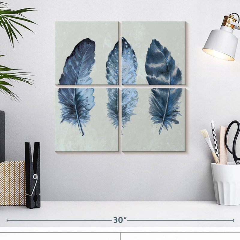 Plumes bleues indigo Kerner I, H 18 po x l 18 po