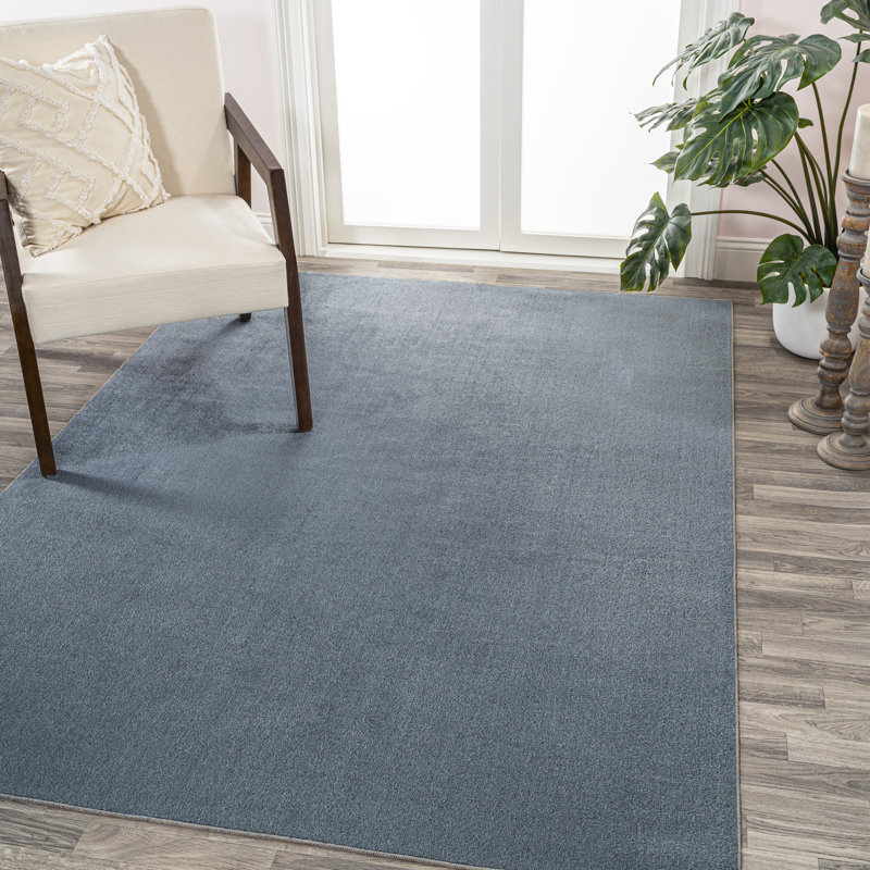 Twyla Classic Solid Low-Pile Machine-Washable Blue Rug, Rectangle 7'10" x 10'