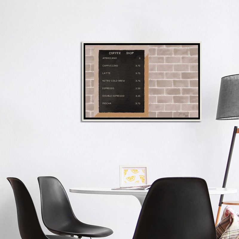 Café menu - reproduction d'art murale - toile encadrée, 40 po x 26 po, Toile avec cadre, Blanc patiné