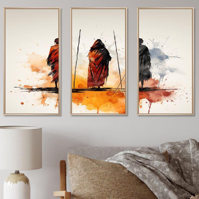 Orange orange, Somali Nomadic Tales I - art mural tribal africain, Cadre flottant brun, H 28 po x l 36 po x P 1 po