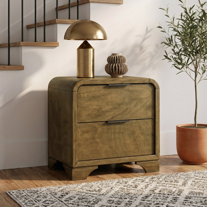 Locke Transitional Solid Wood Fully Assembled Curved Edges 2 Drawer Nightstand