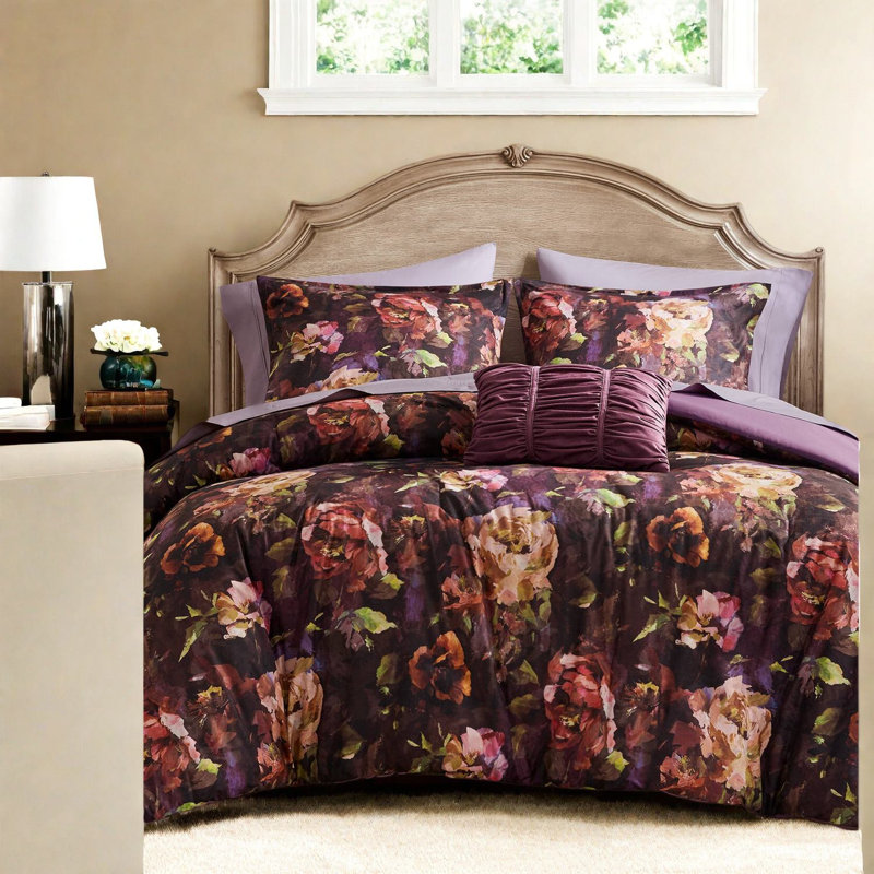 Ensembles de literie en velours luxueux, édredon grand format 4 pièces à motif floral