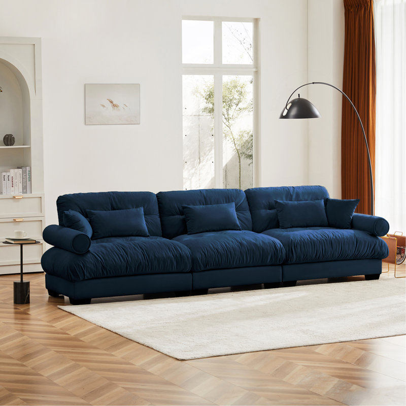 Très grand canapé en velours moderne à 3 places, canapé surdimensionné, siège confortable et dossier confortable, avec coussins de taille et coussins décoratifs,