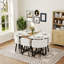 Ensemble de table de salle à manger 7 pièces ovale, plateau fixe en triamine blanche et grain de bois avec 6 chaises en cuir synthétique, ensemble de table de cuisine moderne pour 6 personnes, idéal pour les petits espaces, appartement-685776387