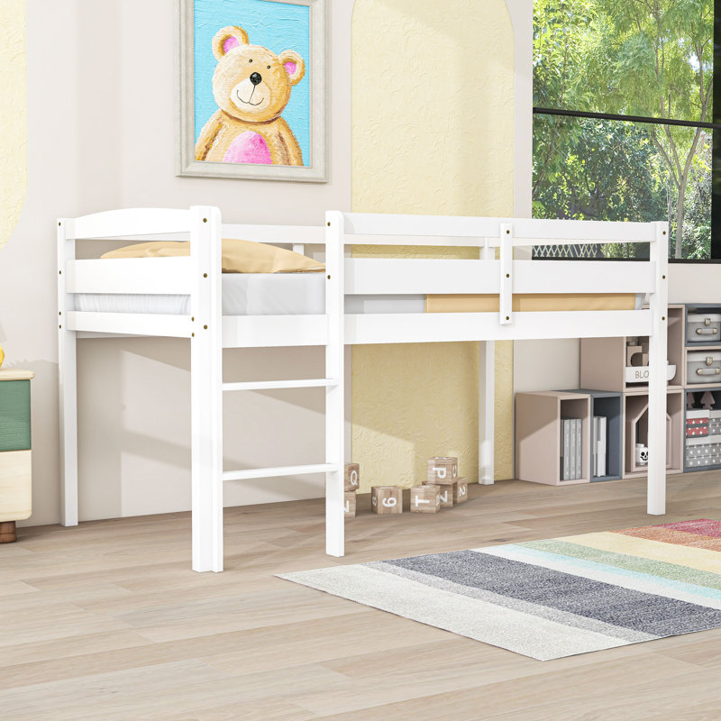 Lit mezzanine simple en bois avec échelle, Blanc