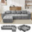 Canapé modulaire en chenille nuage, modulaire 3 pièces en forme de L avec repose-pieds, sans assemblage-1205854570