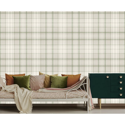 Green Kirkham Check Nonwoven, Non-pasted Textured Wallpaper 57sqft.