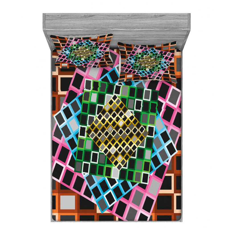Microfiber Geometric Sheet Set, Full/Double Sheet Set with Fitted Sheet