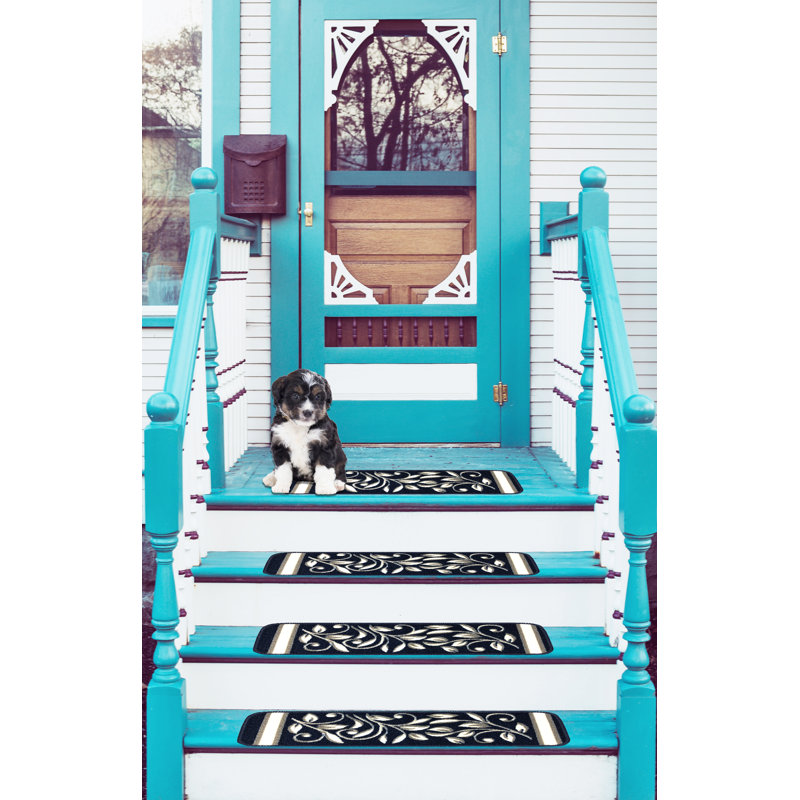 Tapis d'escalier antidérapant Doli, Bleu marine, Ensemble de 8