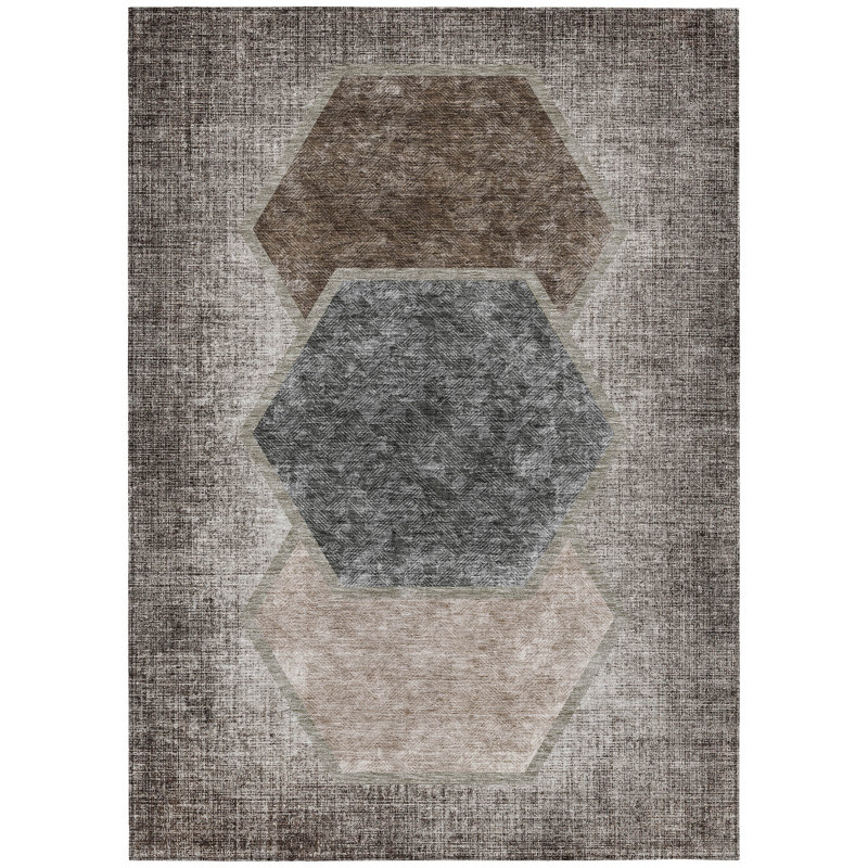 Tapis extérieur lavable géométrique 5 pi x 8 pi chocolat et taupe