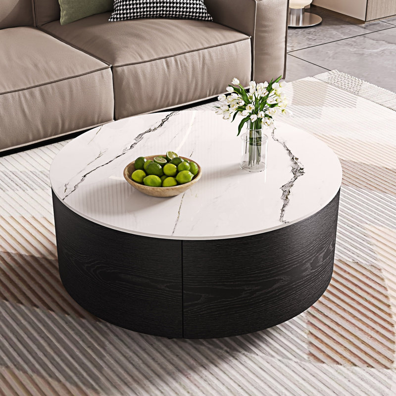 Round Movable Coffee Table With Casters