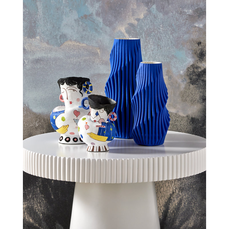 Blue Pleat Medium Vase, 13.75" H x 6.75'' W x 6.75'' D