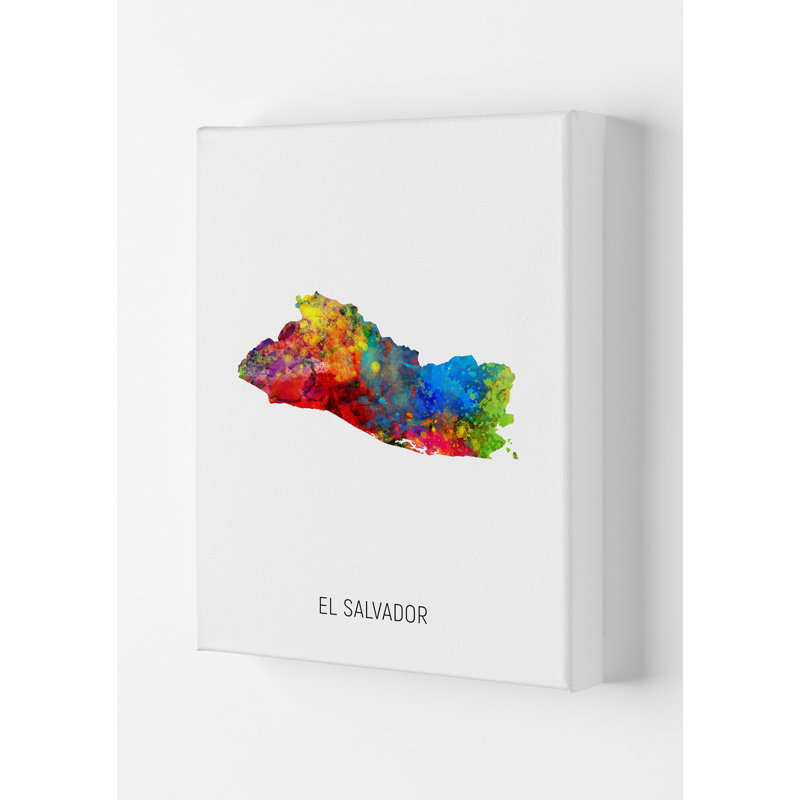 El Salvador Watercolour Map by Michael Tompsett - Print, Wrapped Canvas, 84cm H x 59.4cm W x 4cm D