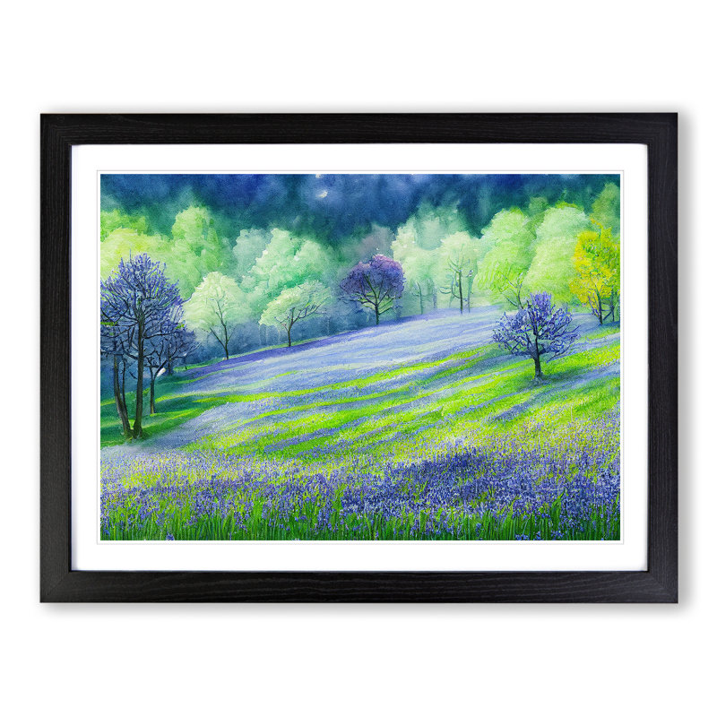Watercolour Bluebell Field Vol.1 - Single Picture Frame Print, Black Framed, 46cm H x 64cm W x 2cm D