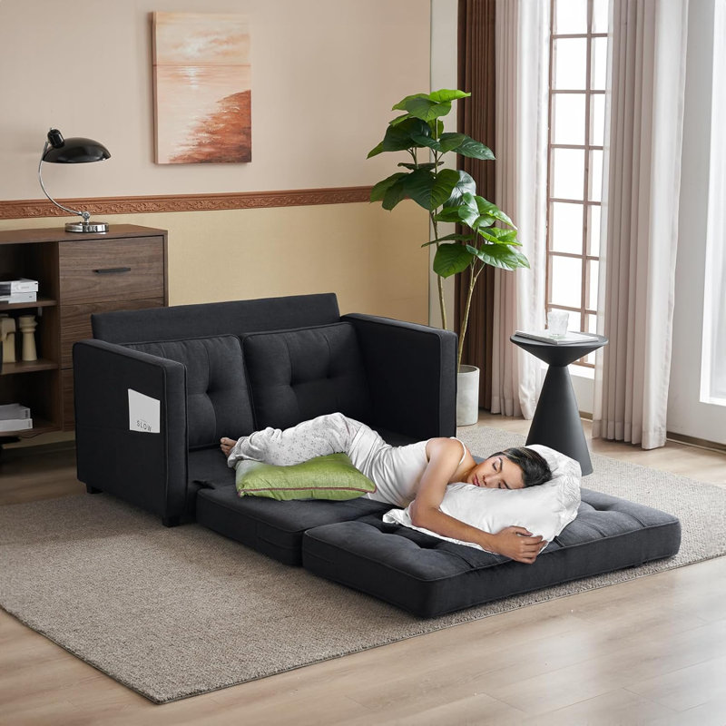 Canapé-lit en tissu d'ameublement de 53,54 po Hearco, Tissu noir