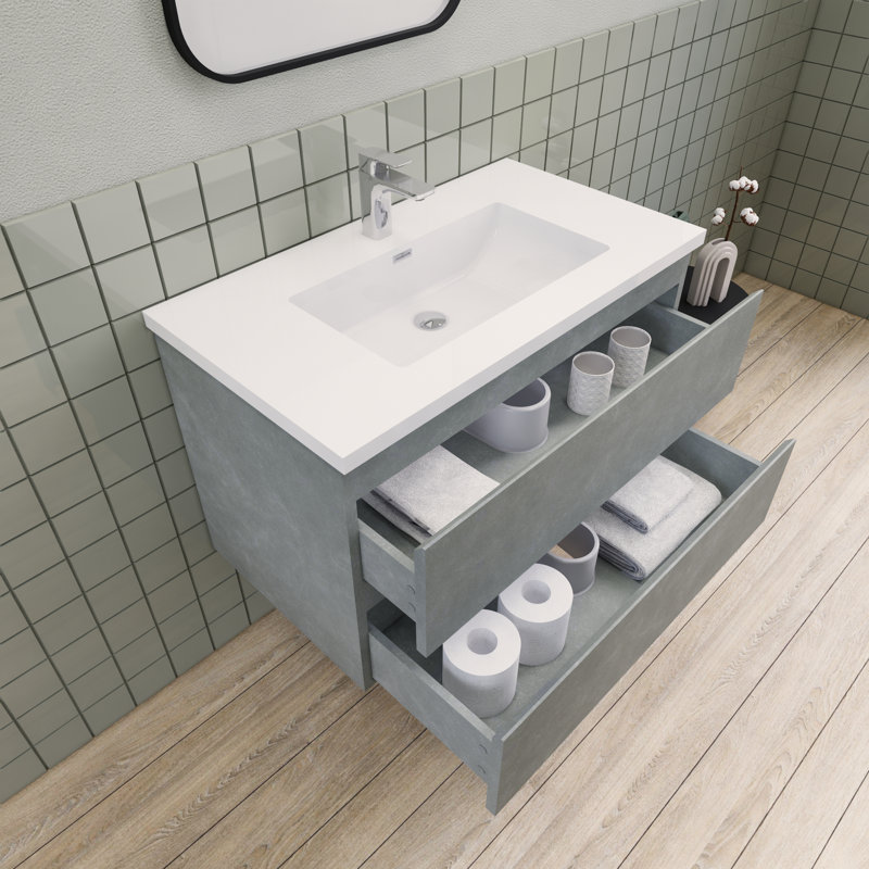 Meuble-lavabo flottant simple 36 po Alcester Ivy Bronx, Gris ciment
