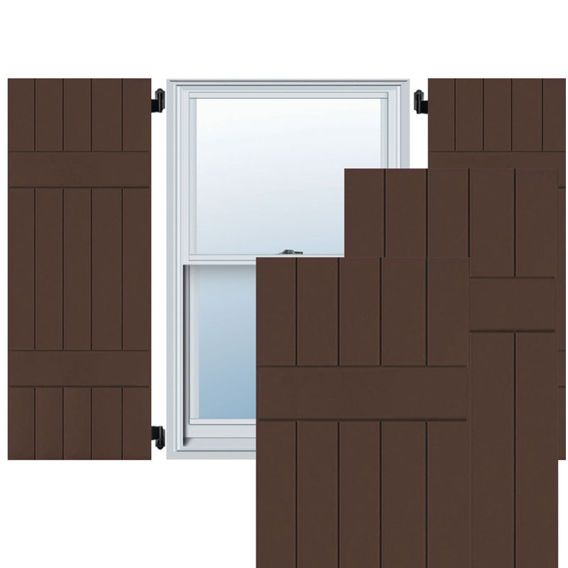 Extérieur à cinq planches (2 lattes) en bois véritable pin-n-lattes (par paire), H 76 po x l 18 po x P 1,38 po, Brun Tudor