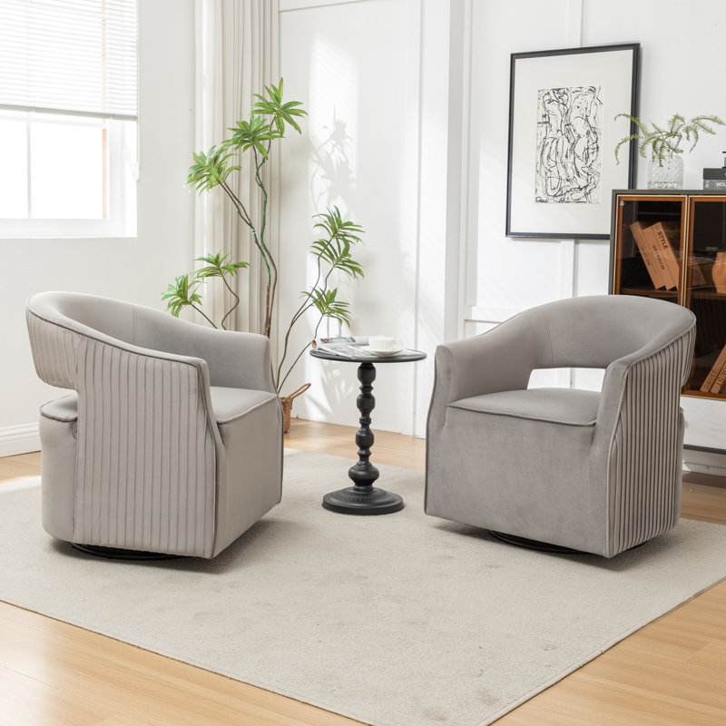 Fumiyo Velvet Swivel Barrel Chair, Gray