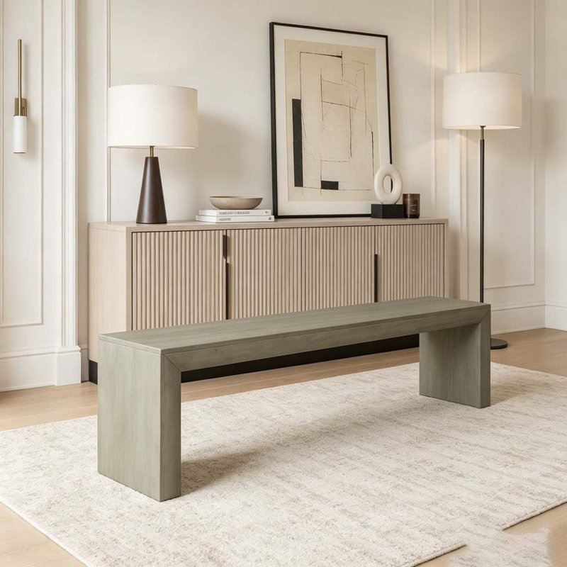 Banc de salle à manger en bois, Grey+Taupe1, 63inch