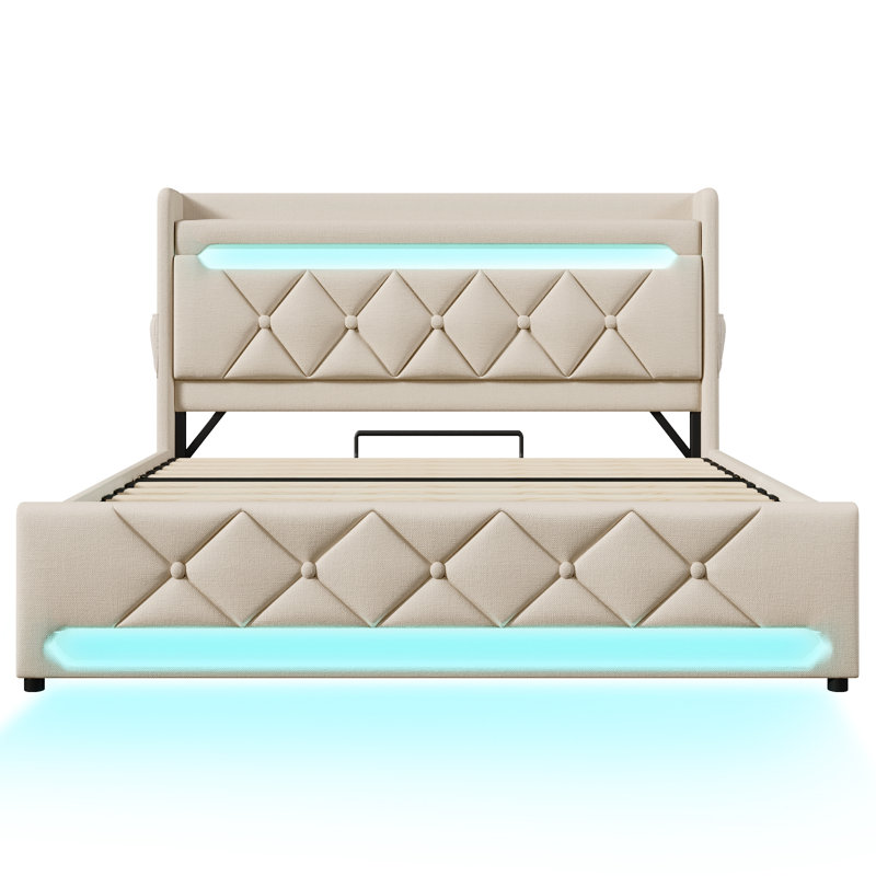 Upholstered Ottoman Storage Bed, Beige, Super King (6')