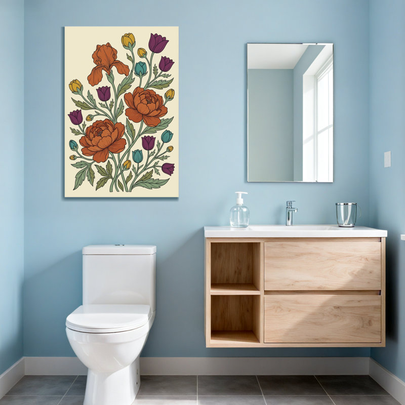 Motif floral de plantes et de fleurs aux couleurs vives et aux feuilles élégantes, H 30 po x l 20 po