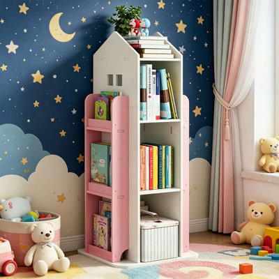 Bibliothèque rotative à 4 niveaux avec affichage à 360 °, durable et peu encombrante pour les chambres d'enfants et les espaces de vie