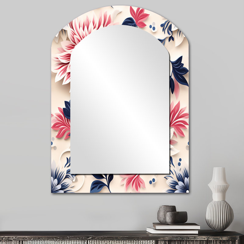 Miroir décoratif asymétrique floral bleu, rose et blanc, 34 po x 25 po