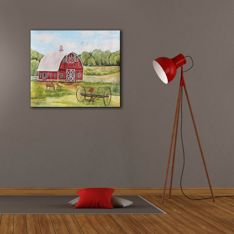  Art mural sur toile, "Red Red Barn C" par Jean Plout, H 26 po x l 30 po x P 1,5 po