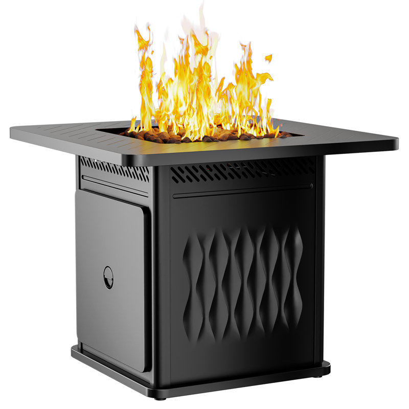 Black 32'' Gas Fire Pit Table with Magnetic Lid