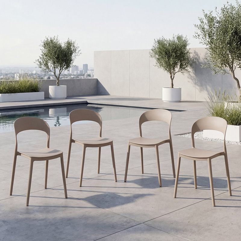 Ensemble de 4 chaises d'appoint en polypropylène, dossier incurvé ergonomique, salon et salle à manger empilables Orion Zenith