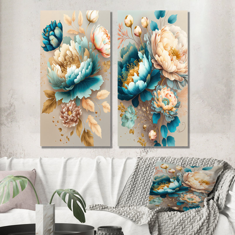 «Multi-Color Blooming Flowers», 2 pièces sur toile, H 32 po x l 32 po, Toile tendue
