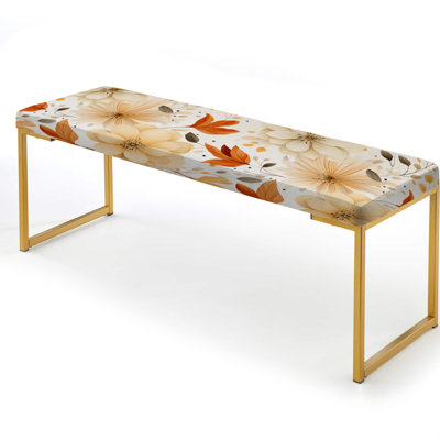 Earthy Mandala Boho Pattern II - Floral Upholstered Gold Bench