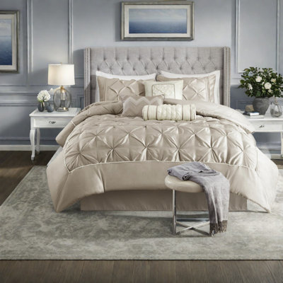 Elegant 7 Piece Tufted Bedding Set, Premium Polyester, Classic Taupe Cal King