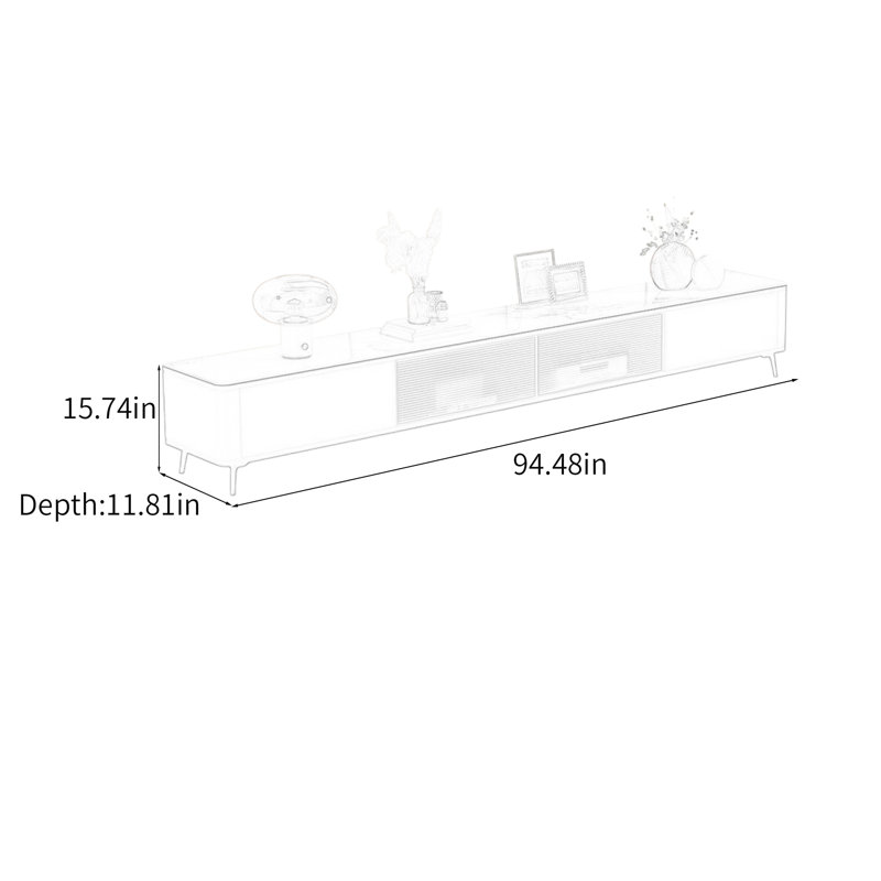 Meuble télé léger avec rangement de luxe, H 15,74 po x L 94,48 po x l 11,81 po, Noir / blanc