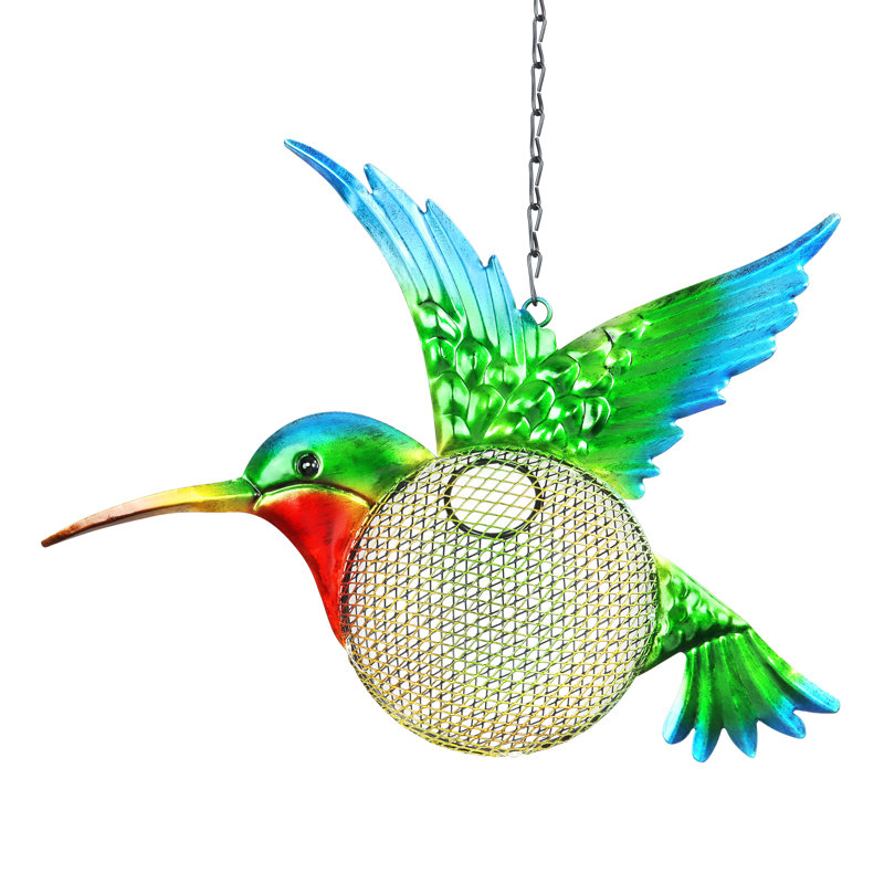 Colorful Metal Hanging Hummingbird Solar Bird Feeder