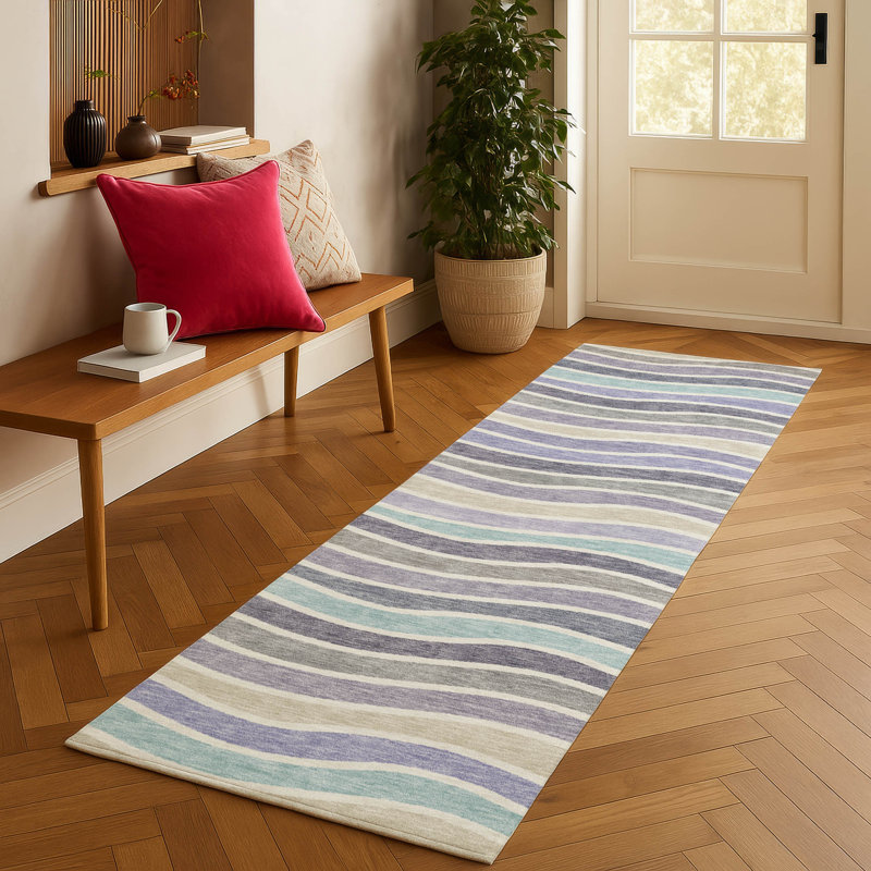 Machine Washable Indoor/Outdoor Micelotta ACN2333 Stripes Rug, Runner 2'3" x 7'6"