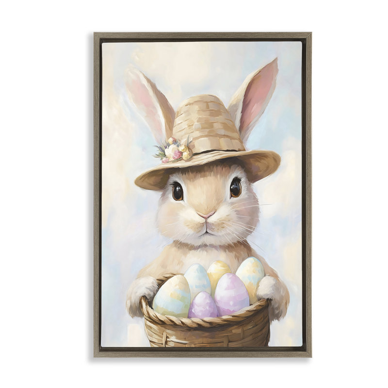 Lapin avec cadre flottant de panier d'œufs de Pâques, design par The Prints Vibe, 31 x 21, Montalcino orme flottant encadré