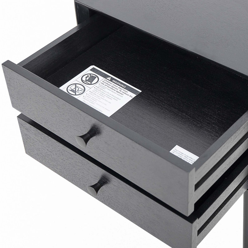 Table de chevet avec 2 tiroirs, Noir