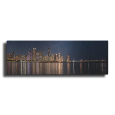  «Chicago Nighttime Skyline 3» par Epic Portfolio, art mural en métal, 36 po x 12 po