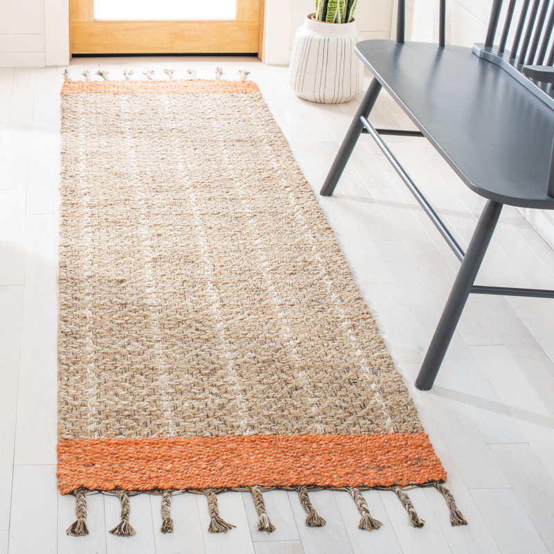 Handmade Square 6' Orange and Natural Wool Area Rug