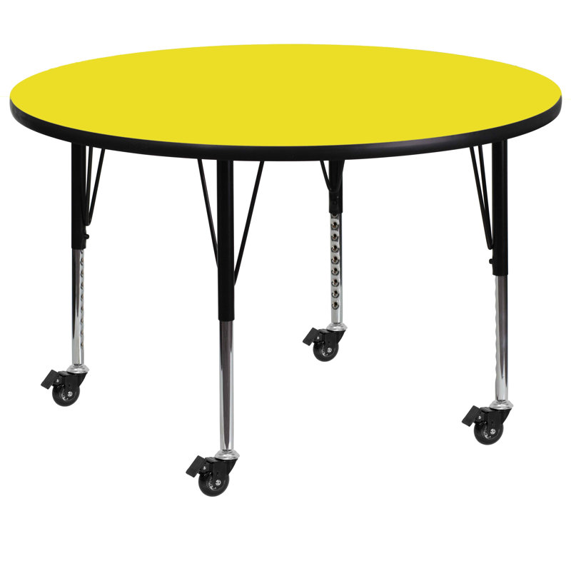Table ronde mobile en stratifié Goddard, L 48 po x P 48 po x H 22,37 po à 30,5 po, Chêne