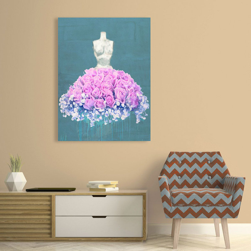 Dressed In Flowers II (Ocean Blue) by Kelly Parr - Wrapped Canvas Painting, 100cm H x 70cm W x 4cm D