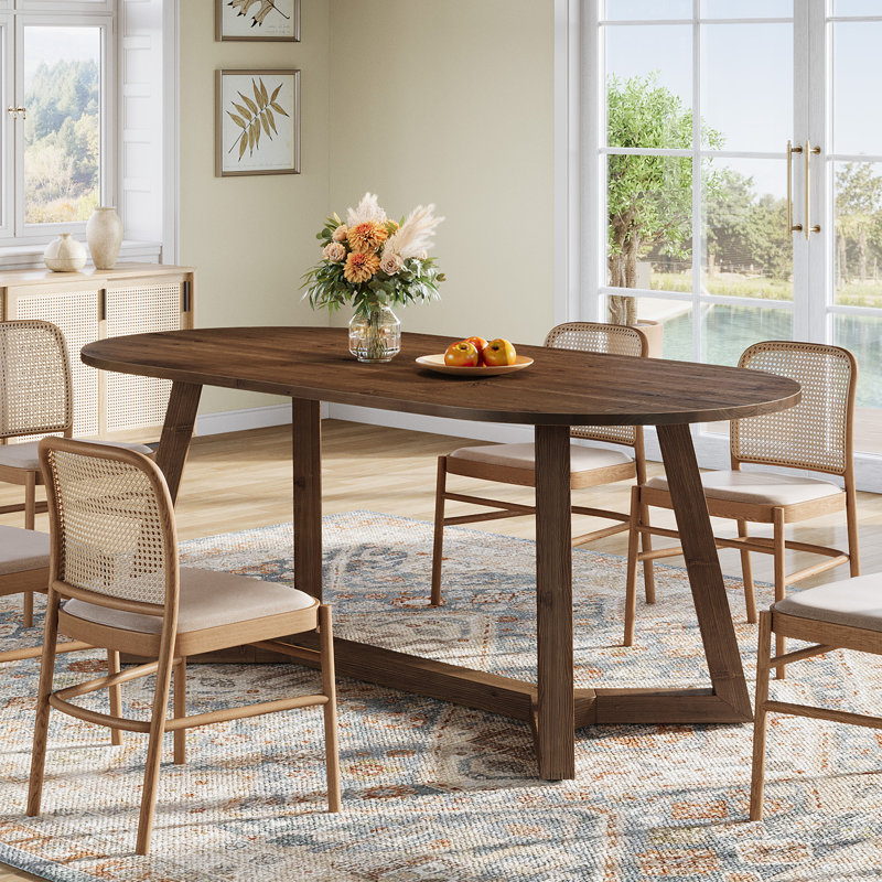 Table de salle à manger ovale en bois massif pour 4-6, table de cuisine en bois de 63 pouces avec pieds fuselés robustes