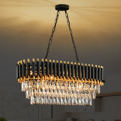 Lustre en cristal moderne pour salle à manger lustre noir et doré à 8 lumières L32 po