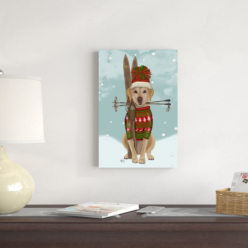 «Yellow Labrador, Skiing» par Fab Funky - impression sur toile tendue, H 18 po x l 12 po