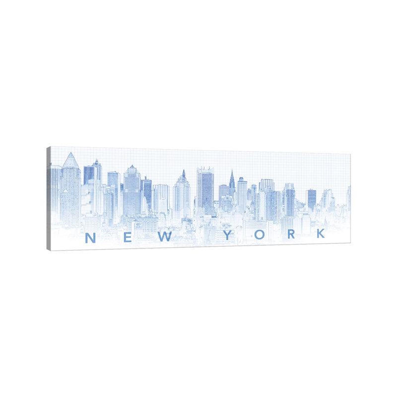 Digital Sketch Of Manhattan Skyline, NYC, USA I by Panoramic Images - Wrapped Canvas Panoramic Print
