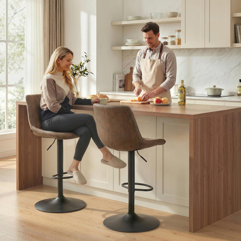 Kait Swivel Upholstered Adjustable Height Counter Stool with Metal Frame, Brown