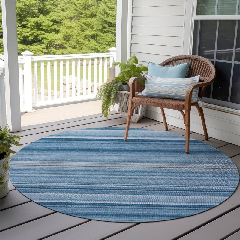 Kinslee Washable Striped Indoor / Outdoor Rug, Round 8'
